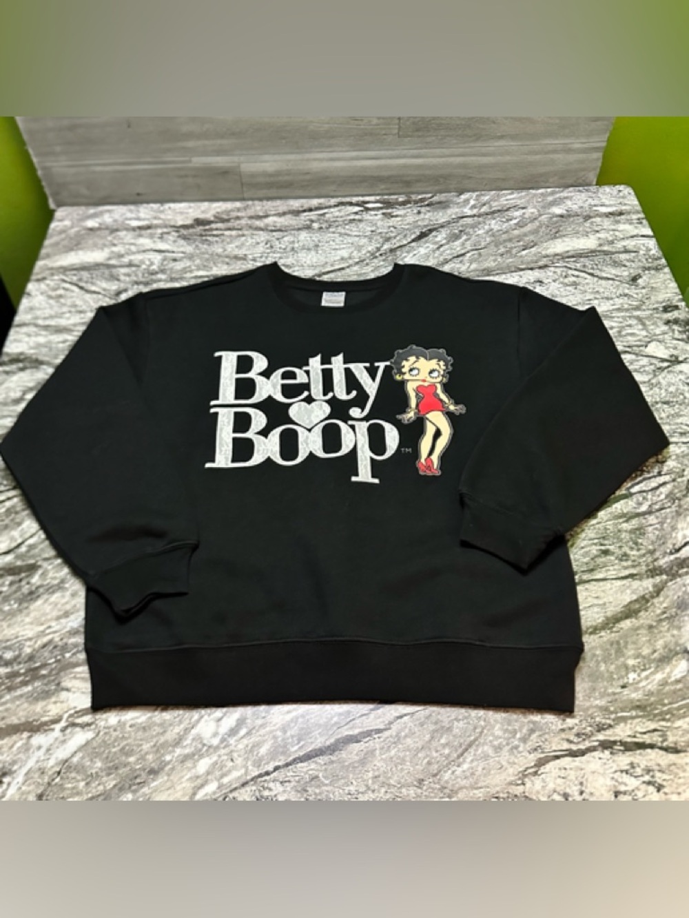 Betty Boop Black Sweatshirt with Embroidered White Logo and Red Accent M - Picture 2 of 7